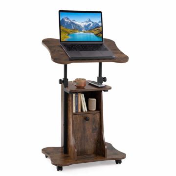 Adjustable height column table, 4 casters, 2 with brakes, Brown, 10 × 43 × 105 cm