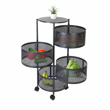 Этажерка на колёсах „Relaxdays“, 4 полки, 4 колеса, 2 тормоза, Чёрная, Ø 34 × 75 см