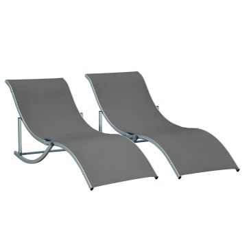 Комплект из 2 шезлонгов Outsunny 165x61x63 см, серо-серебристого цвета.