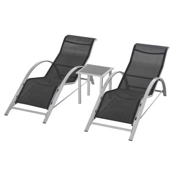2 päevitustooli komplekt lauaga Outsunny, must/hõbedane