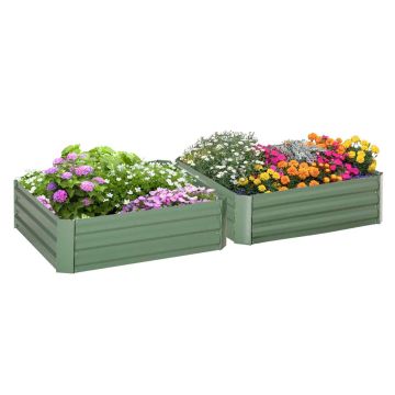 Комплект из 2 приподнятых грядок Outsunny 100x100x30 см, зеленые.