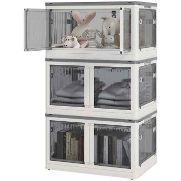 Kokkupandavate hoiukastide komplekt 3 tk Homcom 60x42x34cm, valge/hall