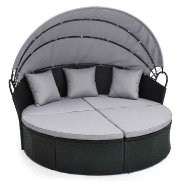 Rattan daybed, with retractable canopy, 187 × 157 × 180 cm