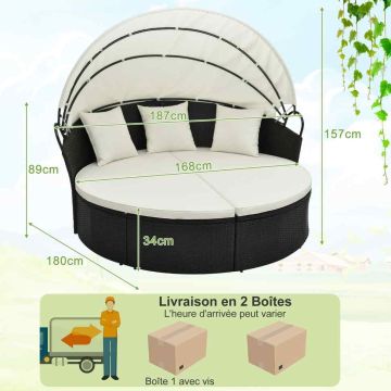 Rattan daybed, 2 modules, 187 × 180 × 157 cm