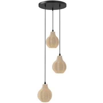 Rotangist rippvalgusti, 3 pirni, Ø 30 × 24–102 cm