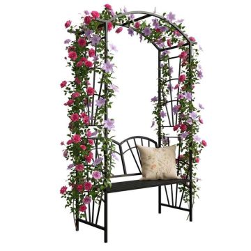 Розовая арка со скамьёй Relaxdays, со встроенной скамьёй, Чёрная, 134 × 210 × 48 см