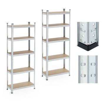 Laoriiulid Relaxdays, 2 tk, 5 tasandit, Hõbedane, 70 × 180 × 30 cm