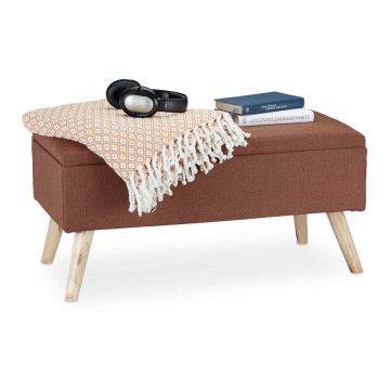 Мягкая банкетка с местом для хранения Relaxdays, объём 40 л, Коричневый, 79,5 × 39,5 × 39,5 см