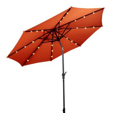Solar Powered Patio Umbrella with LED Lighting, 3 m, Orange