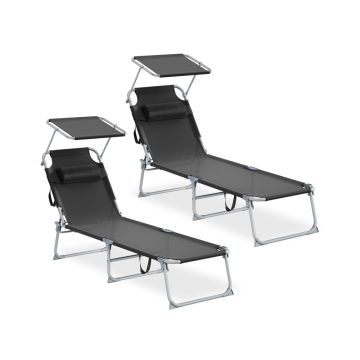 SONGMICS sun loungers, 2 pcs, Black, 189 × 53 × 28.5 cm