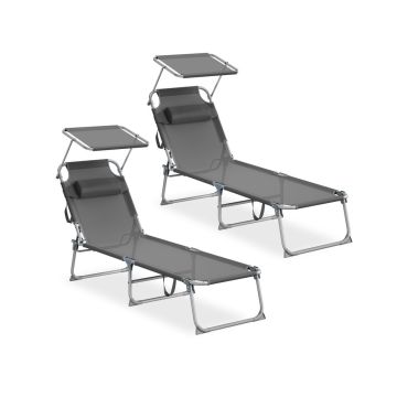 SONGMICS sun loungers, 2 pcs, Gray, 189 × 53 × 28.5 cm