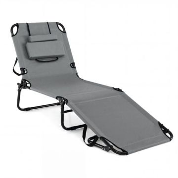 Sun lounger, 4-position backrest, 3 pillows, Grey, 165–194 × 64 × 33–85 cm