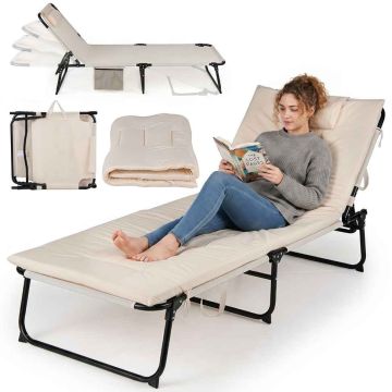 Sun lounger, 4-position, beige and black, 167–189.5 × 68 × 33–76 cm
