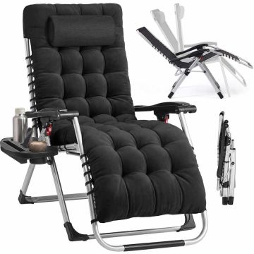 SONGMICS folding sun lounger, black, 90 × 110 × 65 cm