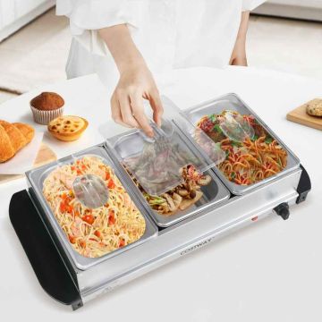 Self-service food warmer, 3 containers with lids, 52.5 × 15 × 24.5 cm