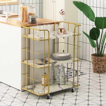 Serving trolley, 3-tier, Gold, 66.04 × 82.55 × 40.64 cm