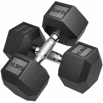 Šešiakampiai hanteliai, metalas, guma, 2 x 12,5 kg