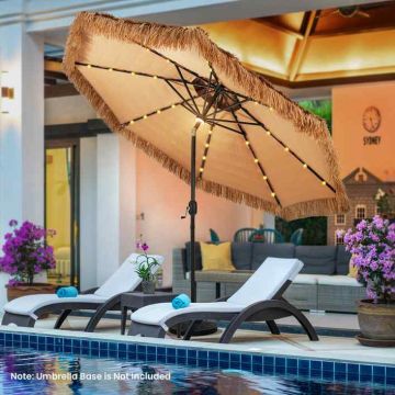 Straw Tiki Outdoor Umbrella, 32 LED Lights, 305 × 305 × 260 cm