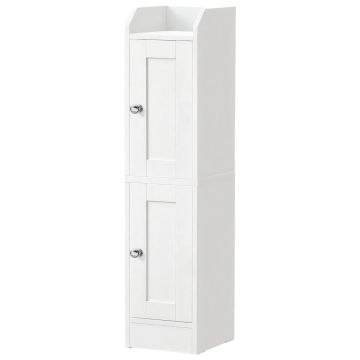 Narrow tall bathroom cabinet with adjustable shelves, white