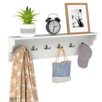 Wall-mounted clothes rack, 6 hooks, White, 80.01 × 13.97 × 20.32 cm