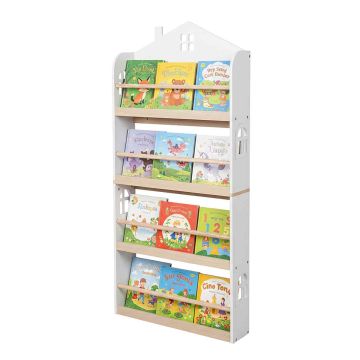 Настенная книжная полка Relaxdays, в форме домика, Белая, 60 × 130 × 15 см