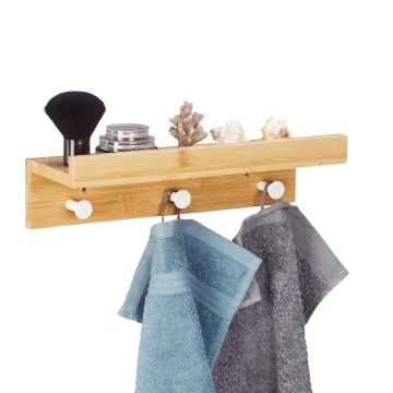 Настенная полка Relaxdays, 3 крючка, 36 × 10 × 12 см