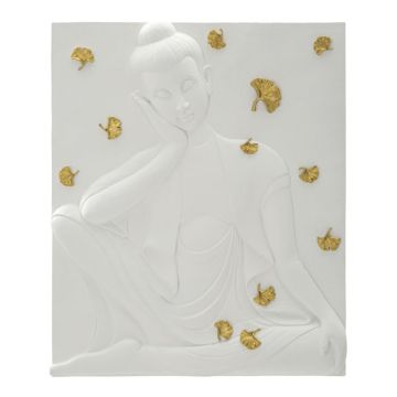 Seinapaneel Buddha, Valge/kuldne, 46 × 55,5 × 5,7 cm