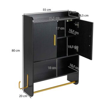 Wall-mounted bathroom cabinet, 2 doors, 55 × 80 × 20 cm