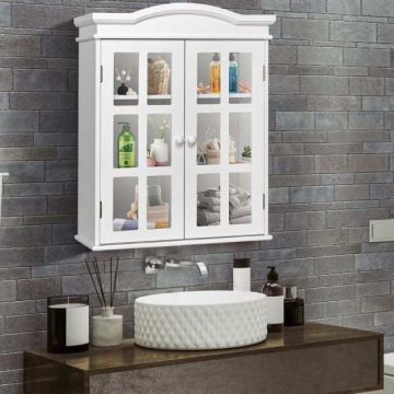 Wall-mounted bathroom cabinet, 2 doors, 2 shelves, 53.34 × 67.31 × 22.86 cm