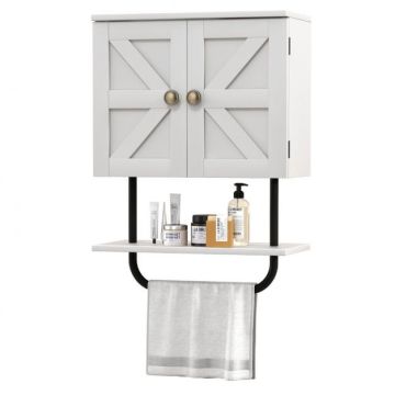 Wall-mounted bathroom cabinet, 2 doors, open shelf, 43 × 20 × 53 cm