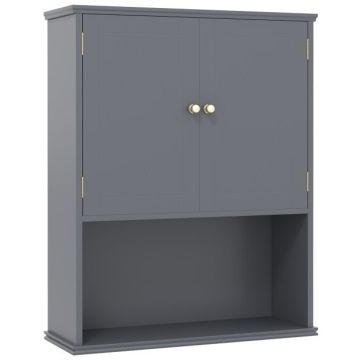 Wall-mounted bathroom cabinet, 2 doors, Grey, 60 × 75 × 21 cm