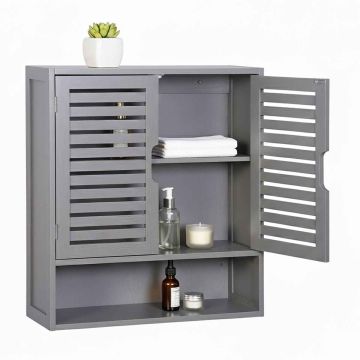 Seinale kinnitatav vannitoakapp Relaxdays, 3 sektsiooni, hall, 59 × 66 × 21 cm