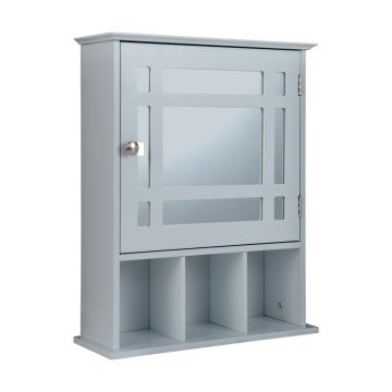 Wall-mounted bathroom cabinet with mirror, 3 open compartments, 48.26 × 16.51 × 59.69 cm