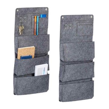 Seinaorganiseerijad Relaxdays, 2 tk, 3 taskut, Hall, 30 × 65 × 5 cm