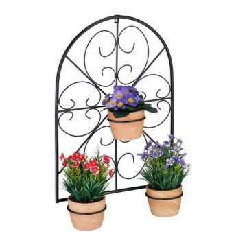 Seinale kinnitatav lillepotihoidik Relaxdays 10041679.0, 3 potile, Must, 43 × 60 × 14,5 cm