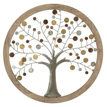 Wall decor panel Mauro Ferretti Albero della Vita, with mirror, Ø 61 × 1.8 cm