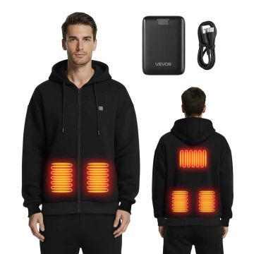 Soojendusega kapuutsiga pusa VEVOR 2527, 5 soojendustsooni, XXXL, Must