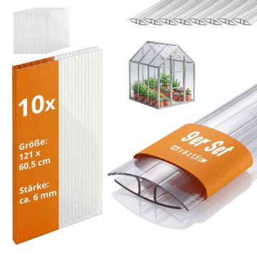 Kasvuhooneplaatide komplekt Relaxdays, 10 tk 9 H-profiilühendusega, 121 × 60,5 cm