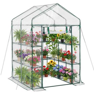 Kasvuhoone VEVOR 1,4 × 1,4 m(2) PVC, 10 riiulit, 137 × 196 × 137 cm