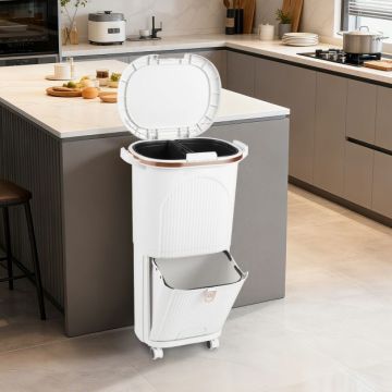 Waste bin for sorting, 2 containers and tilting compartment, White, 43 × 74.5 × 29 cm