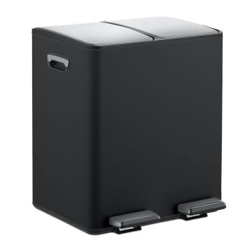 Jäätmete sorteerimiskast Relaxdays, 2 sektsiooni, 30 l, Must, 42 × 47,5 × 37 cm