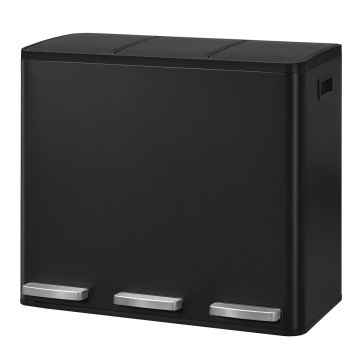 Prügikast SONGMICS, 3 × 18 l, pedaaliga, Must, 62 × 35,3 × 54 cm