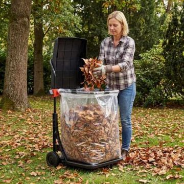 Garbage bag stand, with lid and 2 wheels, Black, 52 × 49 × 94 cm