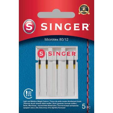 Õmblusnõelad Singer Microtex Needle 80/12, 5 tk