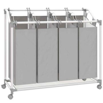 Pesukast, 4 kotti, 160 l, Hall/valge, 97 × 38 × 81 cm