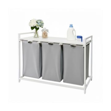Pesukast Relaxdays, 3 kotti, Valge/hall, 109,5 × 73,5 × 33 cm