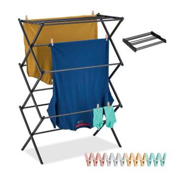 Pesukuivatusrest Relaxdays, 6 taset, 11 pulka, 74 × 105 × 37 cm