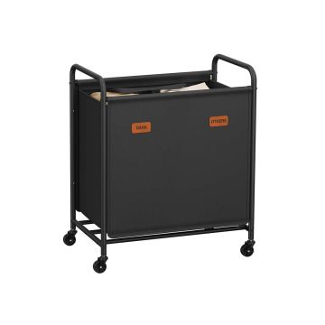 Pesukorv SONGMICS RLS210B01, 2 sektsiooni, 140 l, Must, 59 × 40 × 91 cm