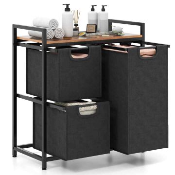 Laundry basket, 3 removable bags, Black/brown, 66.04 × 33.02 × 72.39 cm