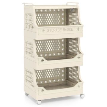 Laundry Basket, 4 Tiers, 4 Shelves, 6 Hooks, 18 × 12 × 38 inches